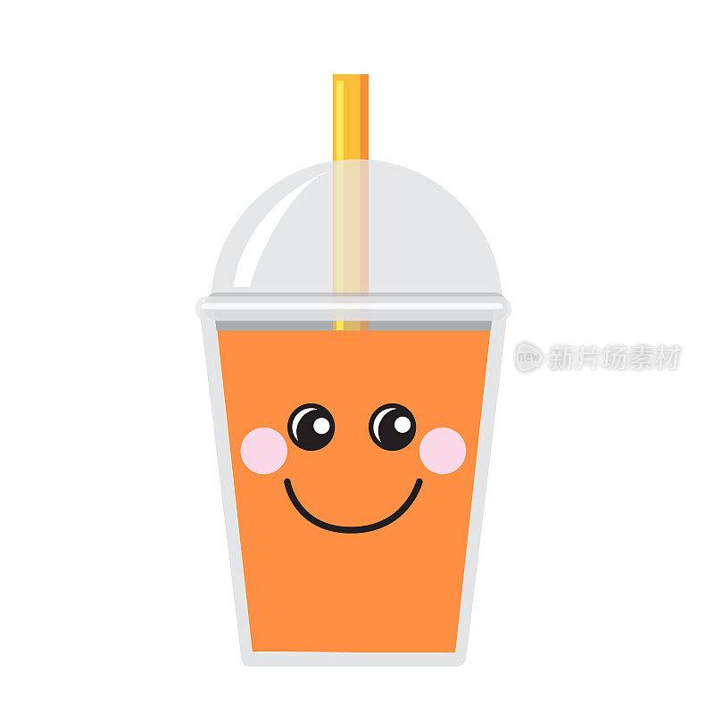 Happy Emoji Kawaii face on Bubble or Boba Tea mango Flavor Full color Icon on white background
